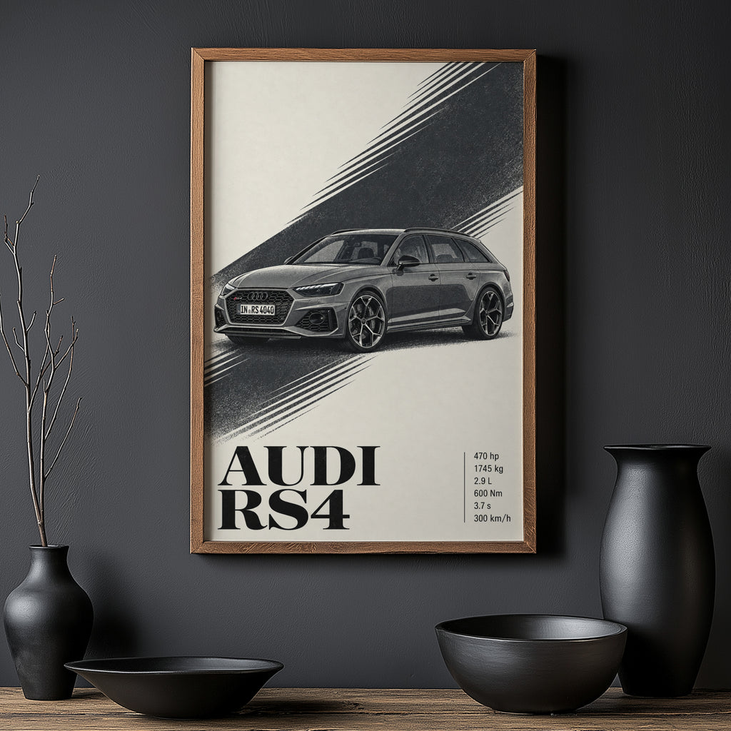 Vintage Audi RS4 Avant Print, Car Wall Art