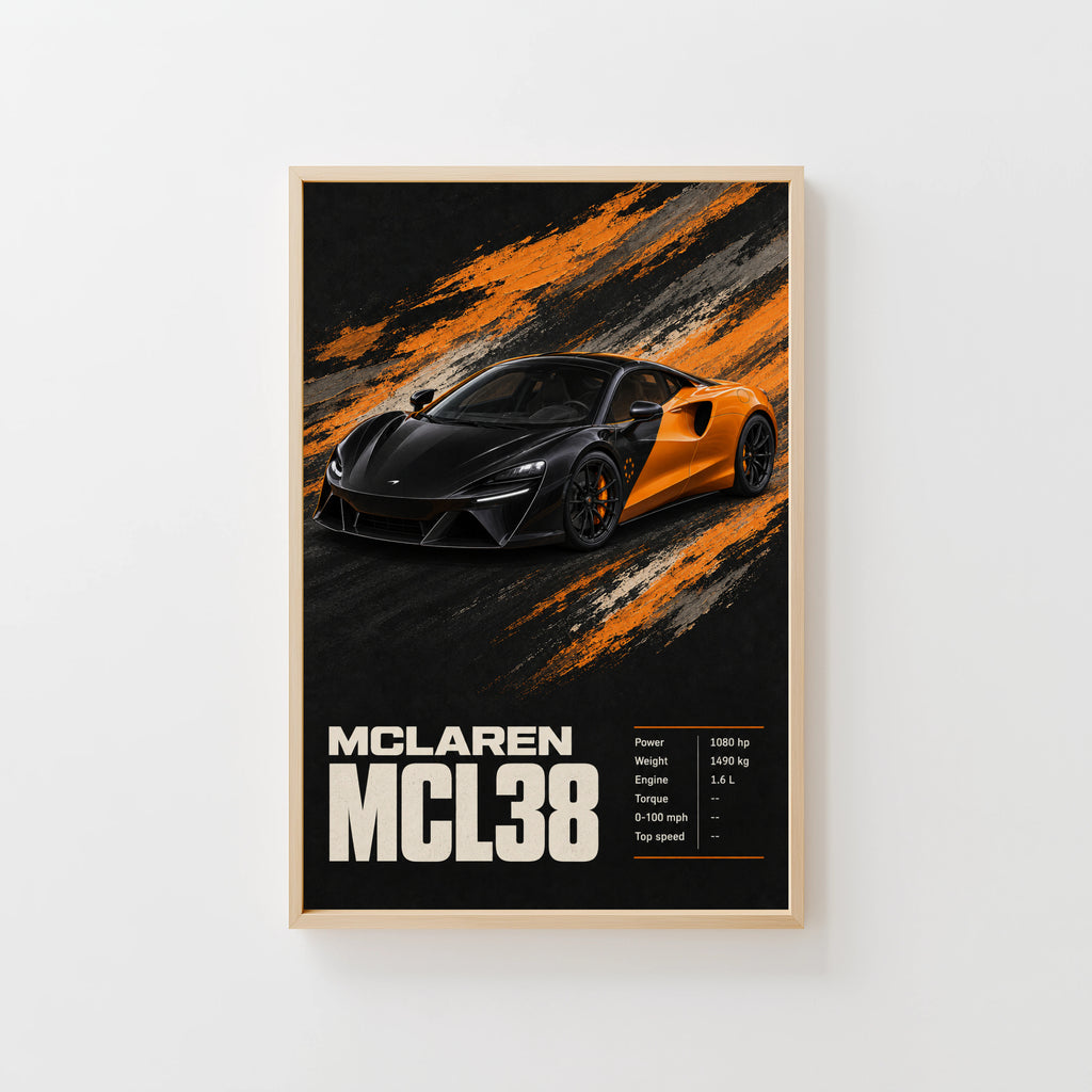 Vintage McLaren MCL38 Supercar Print, Car Wall Art