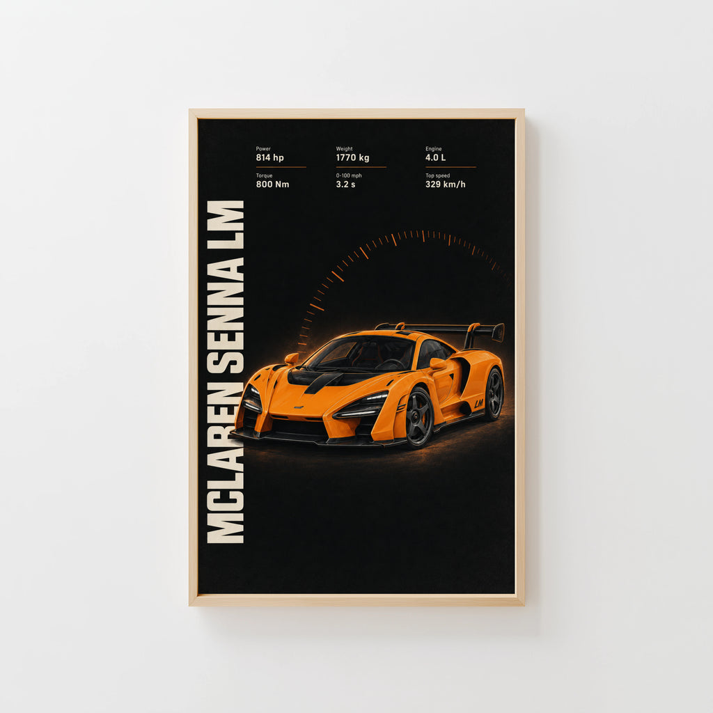 Vintage McLaren Senna LM Print, Supercar Wall Art