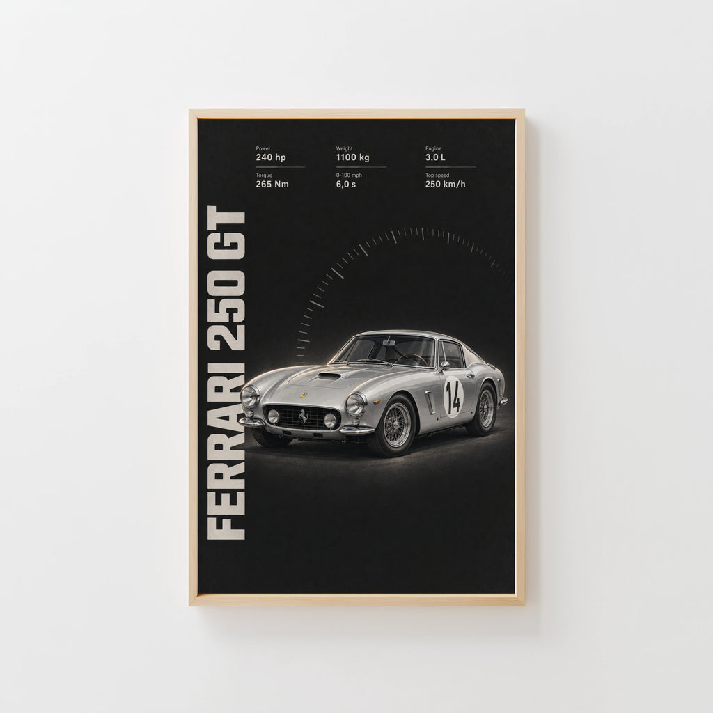 Vintage Ferrari 250 GT Print, Car Poster, Racing Wall Art