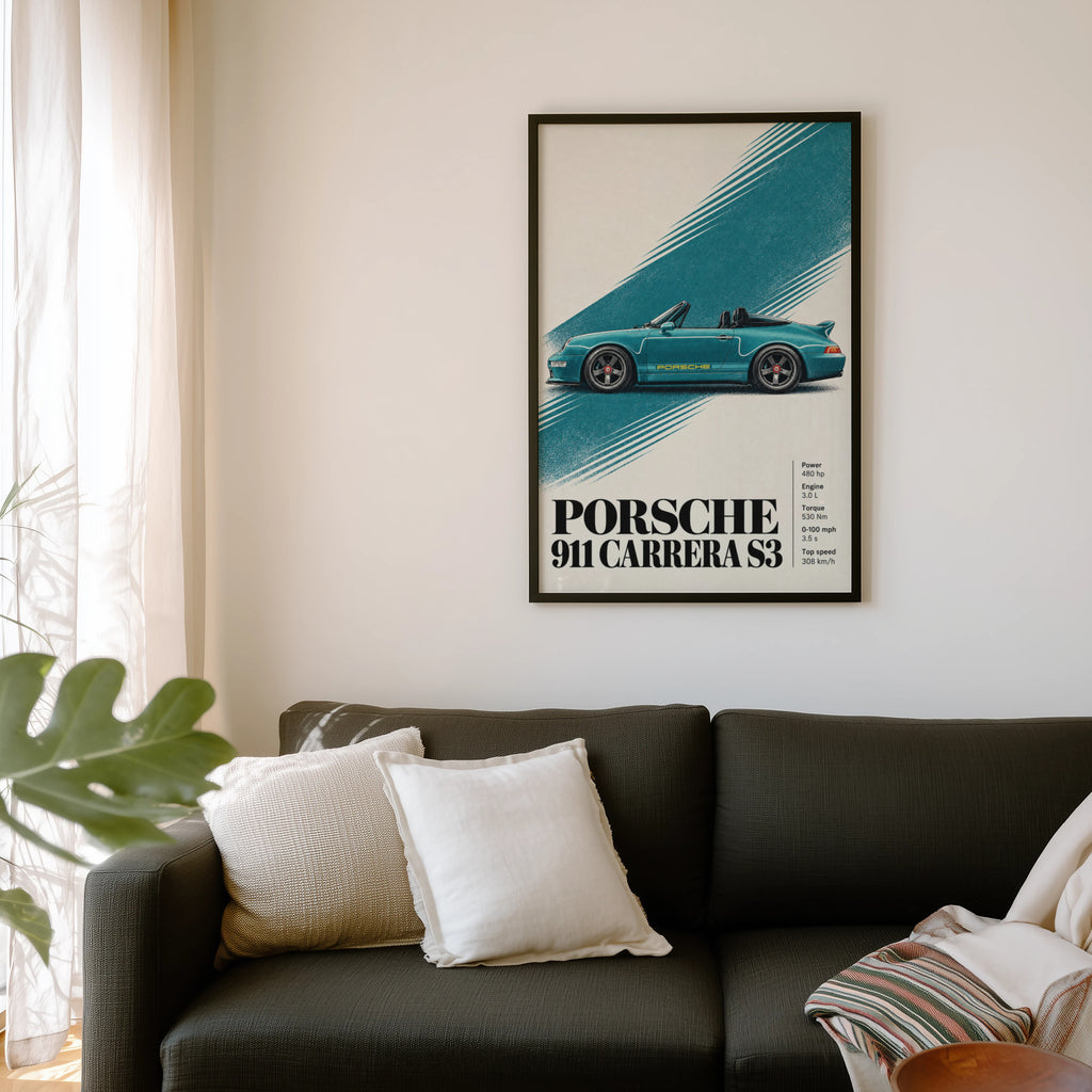Vintage Porsche 911 Print, Car Wall Art