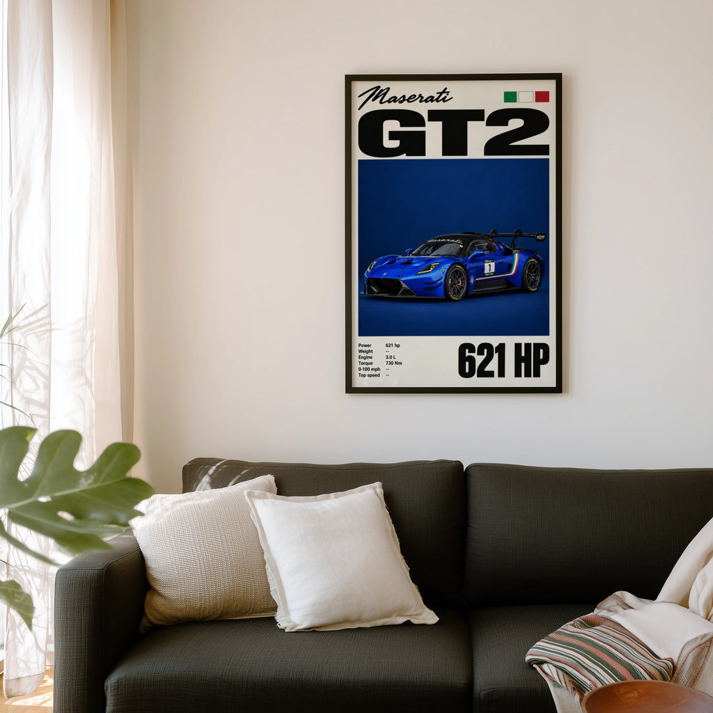 Vintage Maserati GT2 Print, Race Car Wall Art