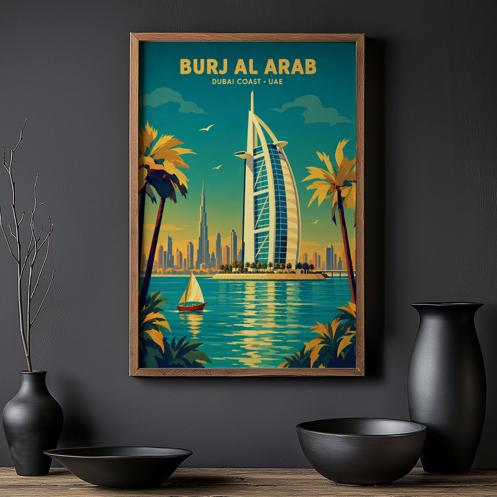 Vintage Burj Al Arab Dubai Poster, Travel Wall Art, Print