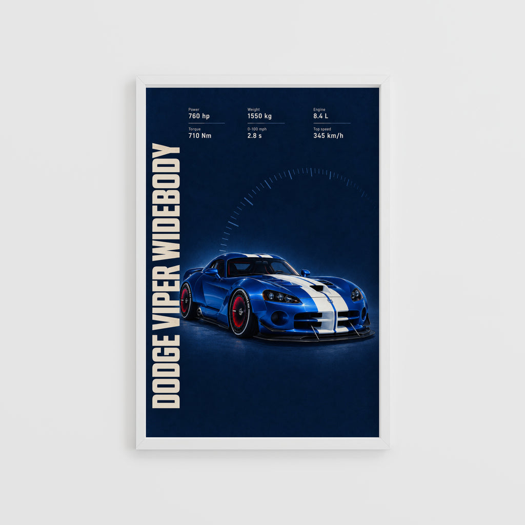 Vintage Dodge Viper Widebody Print, Car Wall Art