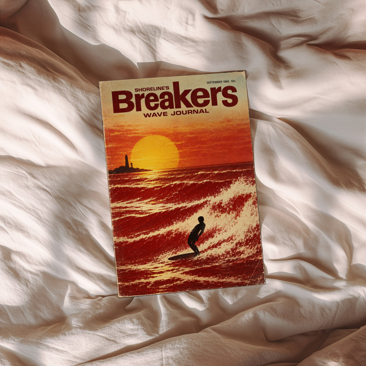 Vintage Breakers Surf Poster, Retro Sunset Wave Print