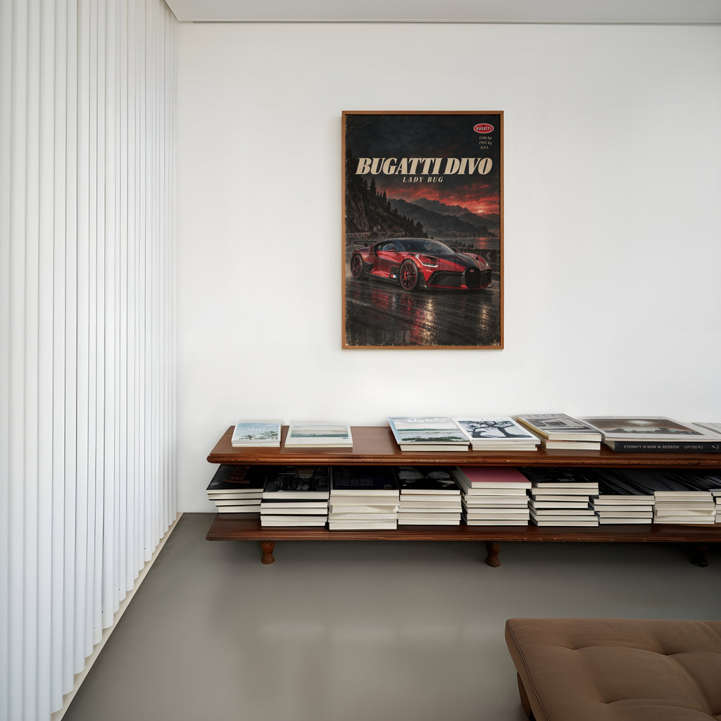 Vintage Bugatti Divo Print, Red Hypercar Wall Art