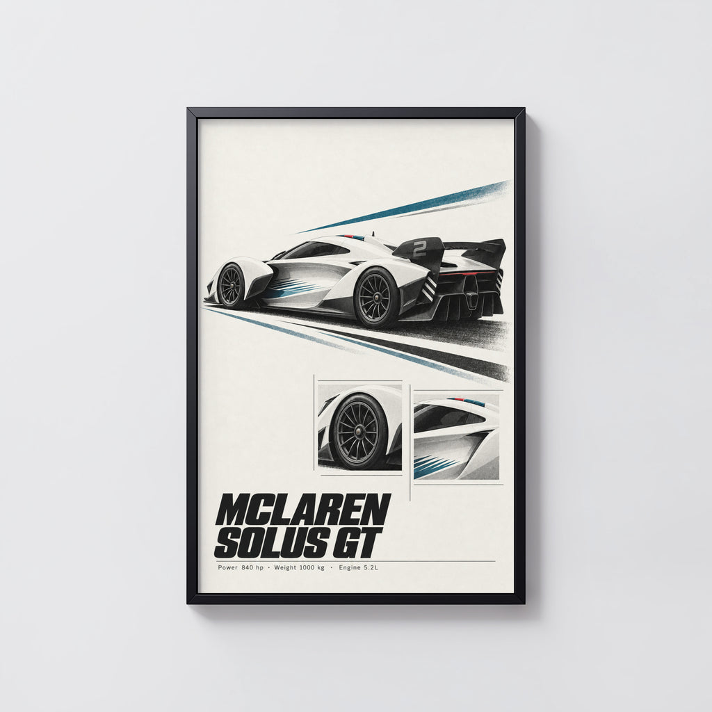 Vintage McLaren Solus GT Print, Supercar Wall Art