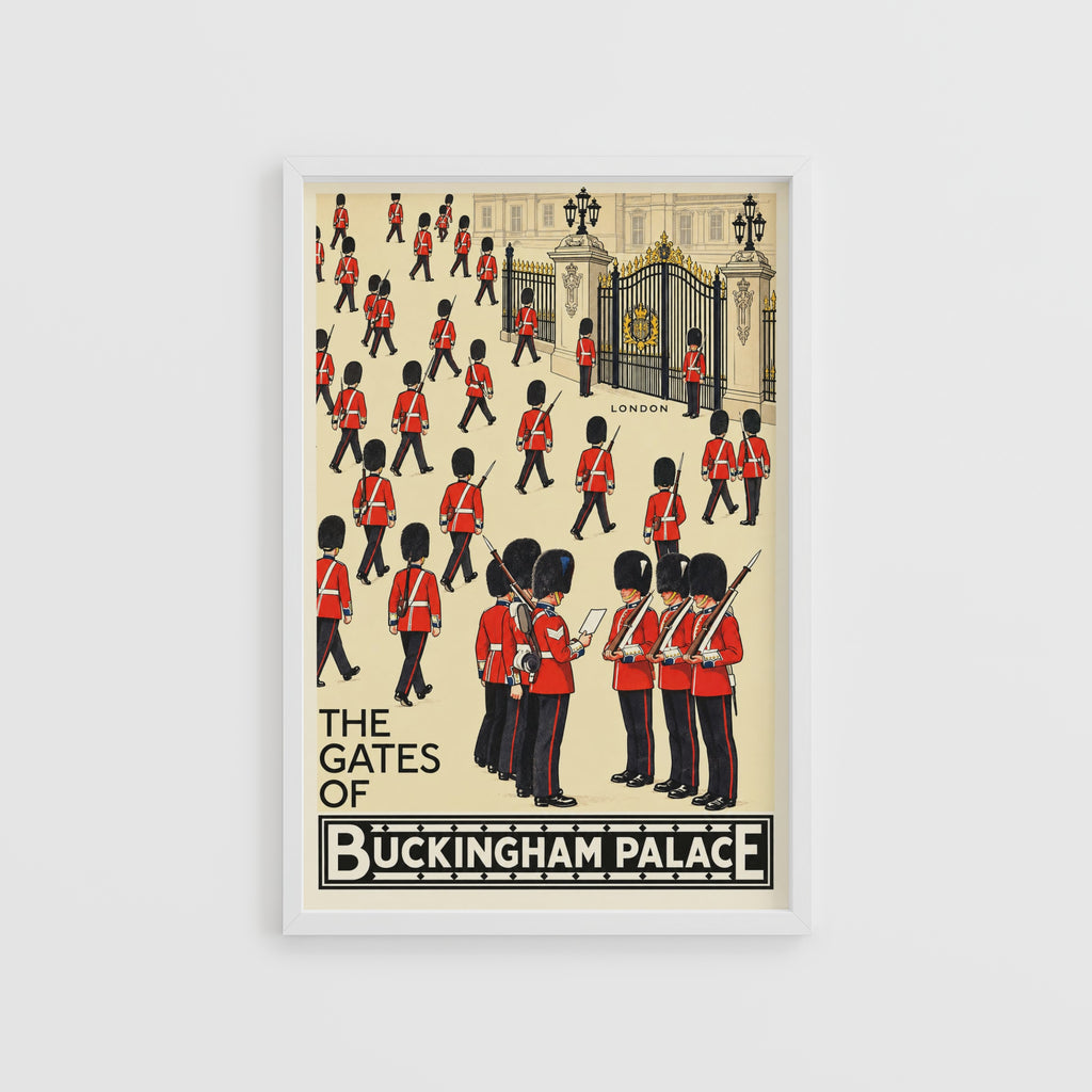 Vintage Buckingham Palace London Poster, Royal Guards Print