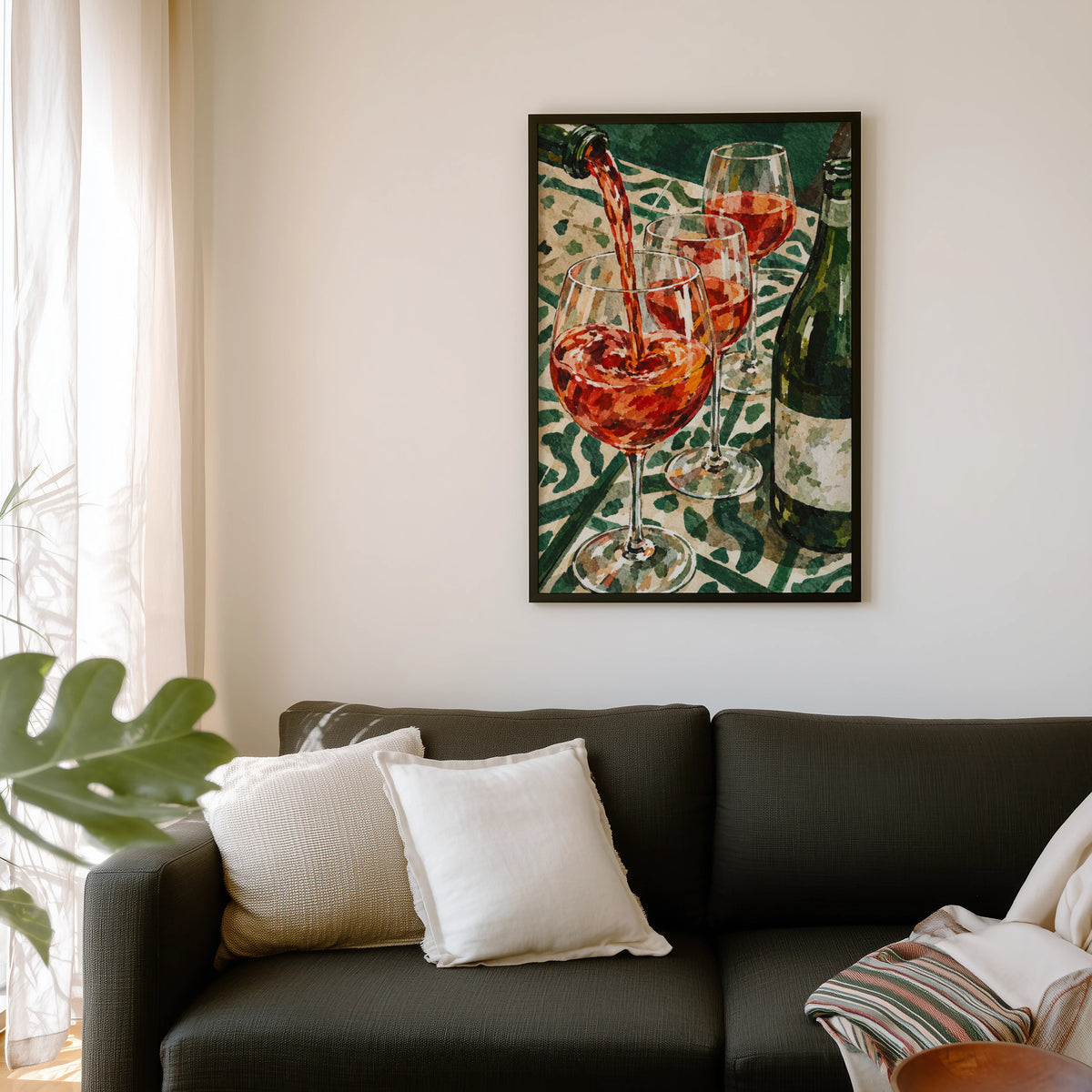 Vintage Wine Print Poster, Rose Wall Art, Kitchen Art