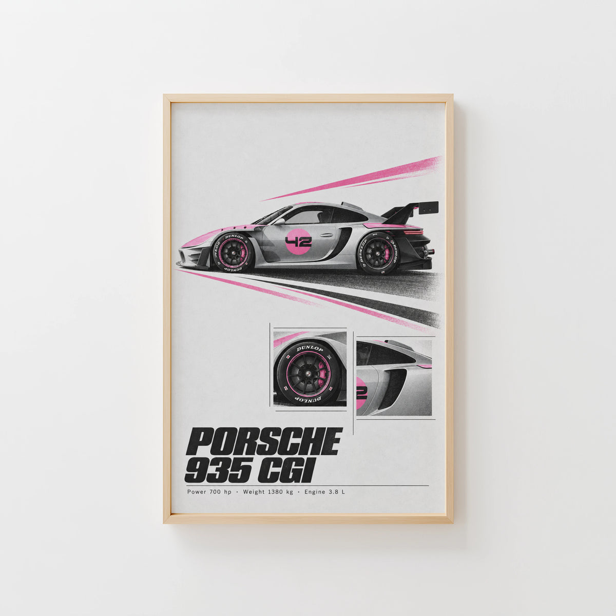 Vintage Porsche 935 Race Car Print, Pink Racing Art