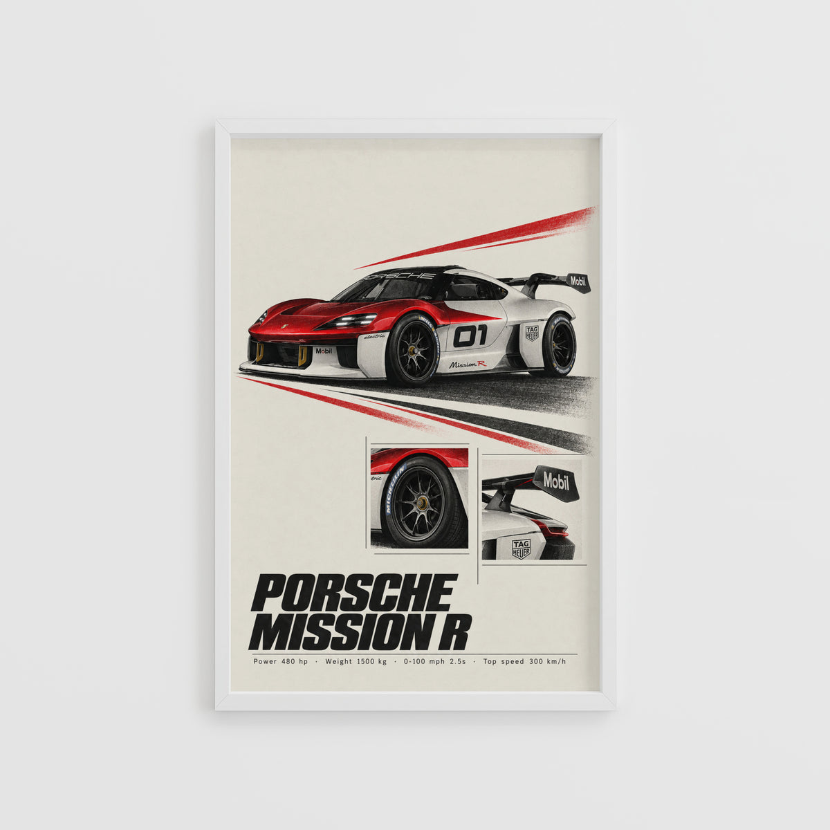 Vintage Porsche Mission R Print, Race Car Wall Art