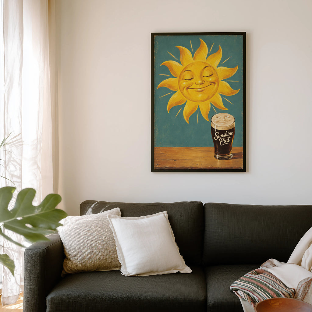 Vintage Sunshine Pint Beer Print Poster, Stout Pub Art