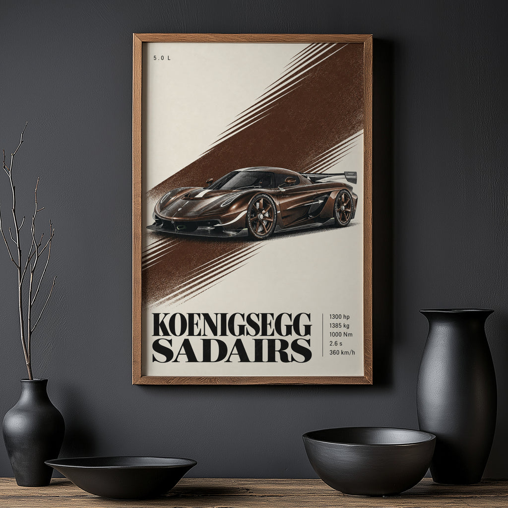 Vintage Koenigsegg Sadairs Print, Hypercar Wall Art