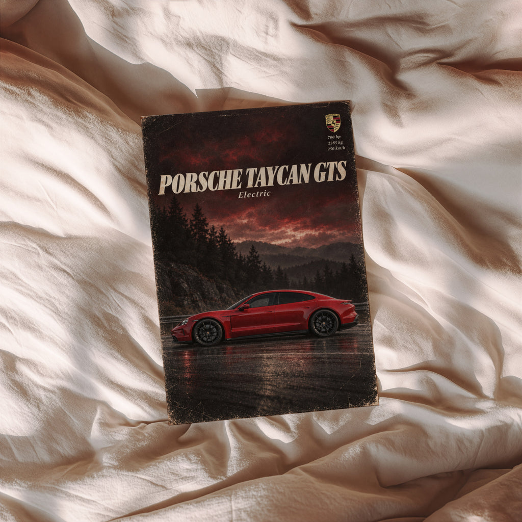 Vintage Porsche Taycan GTS Print, Car Poster, Wall Art
