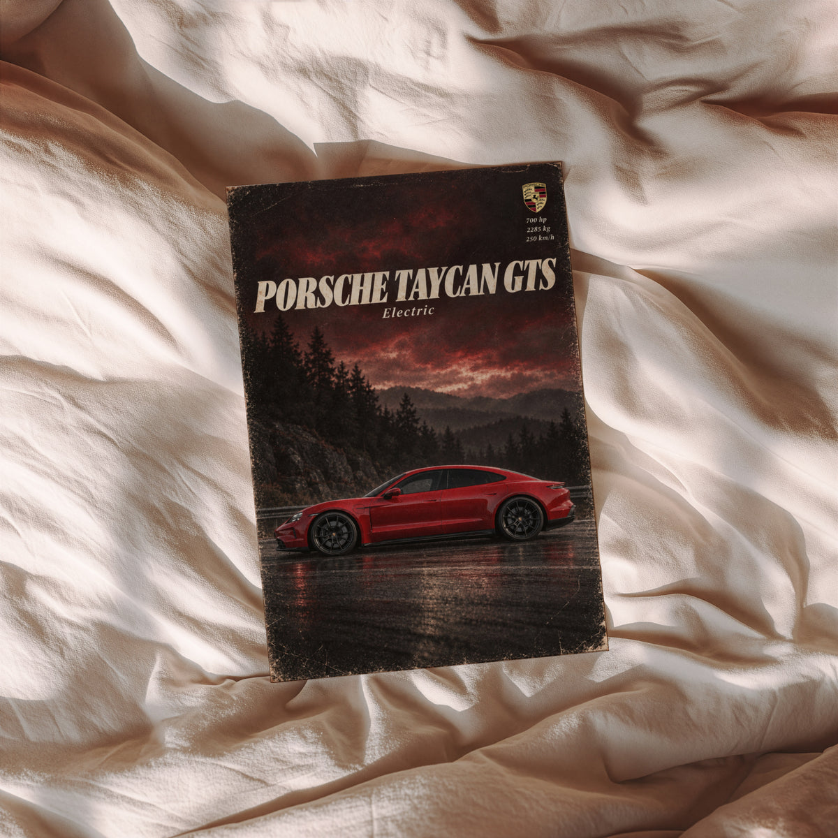 Vintage Porsche Taycan GTS Print, Car Poster, Wall Art