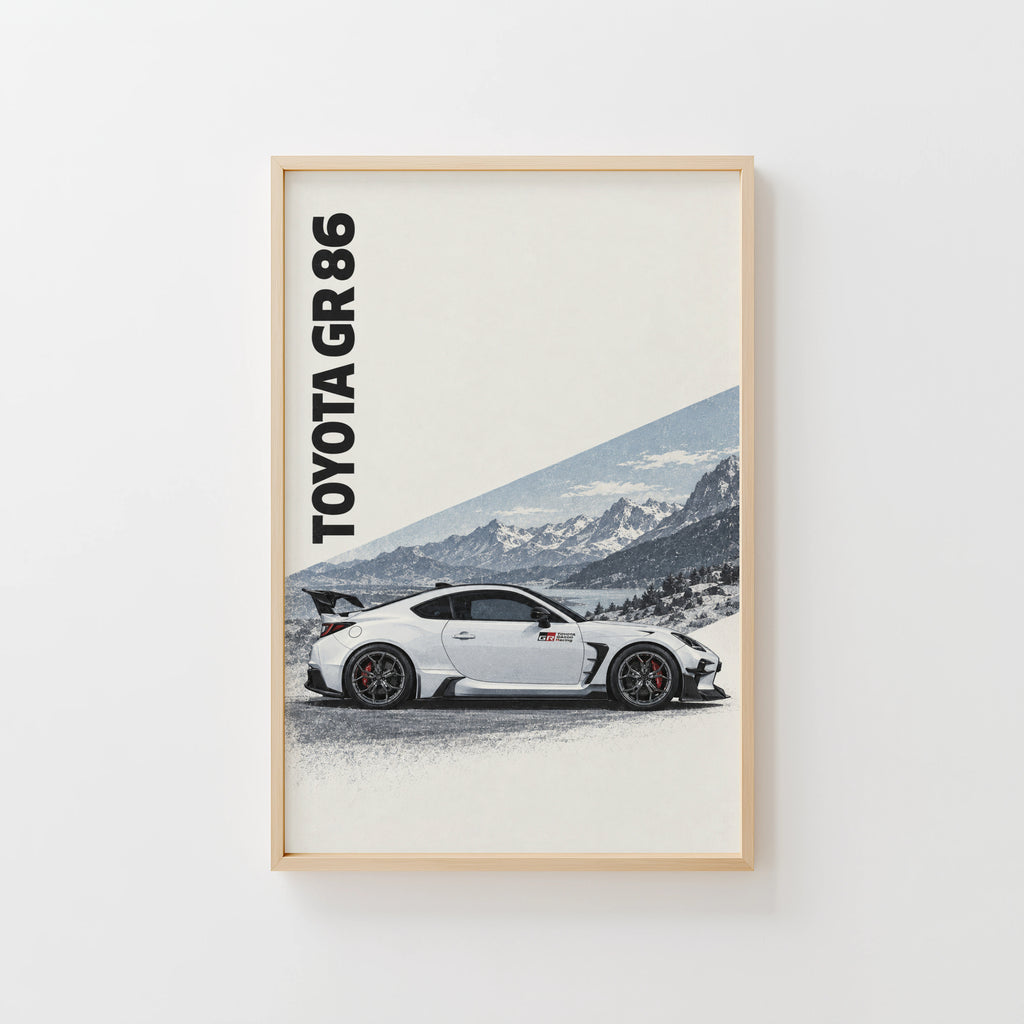 Vintage Toyota GR 86 Print, Car Poster, Mountain Art