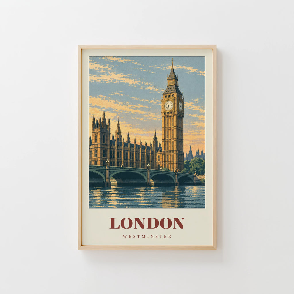 Vintage London Poster, Big Ben Wall Art, Westminster Print