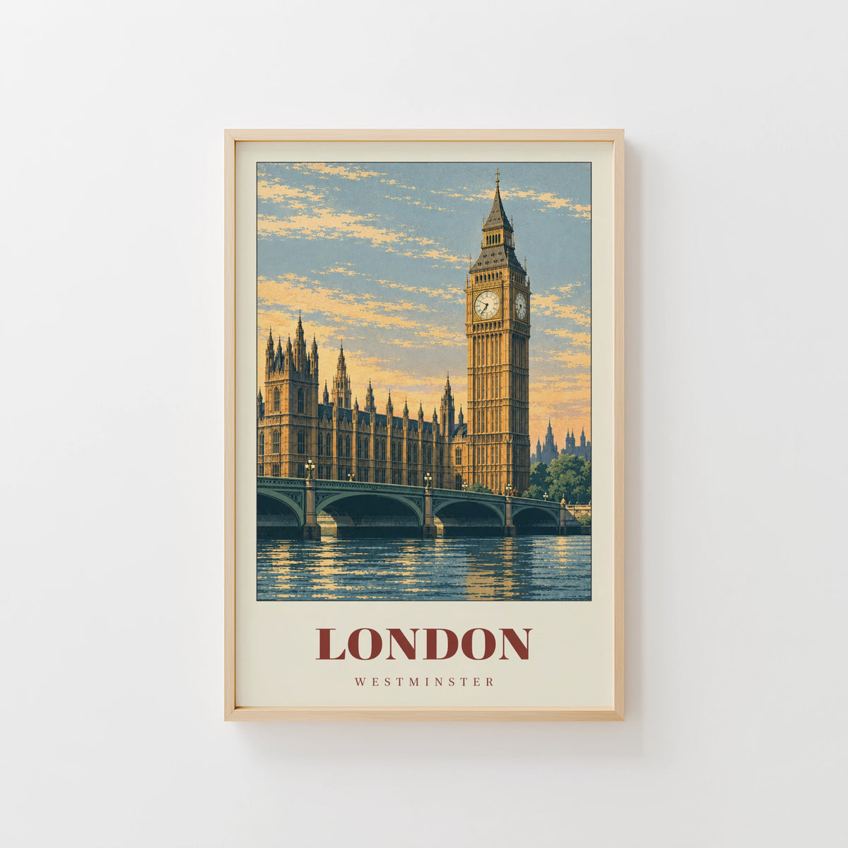 Vintage London Poster, Big Ben Wall Art, Westminster Print