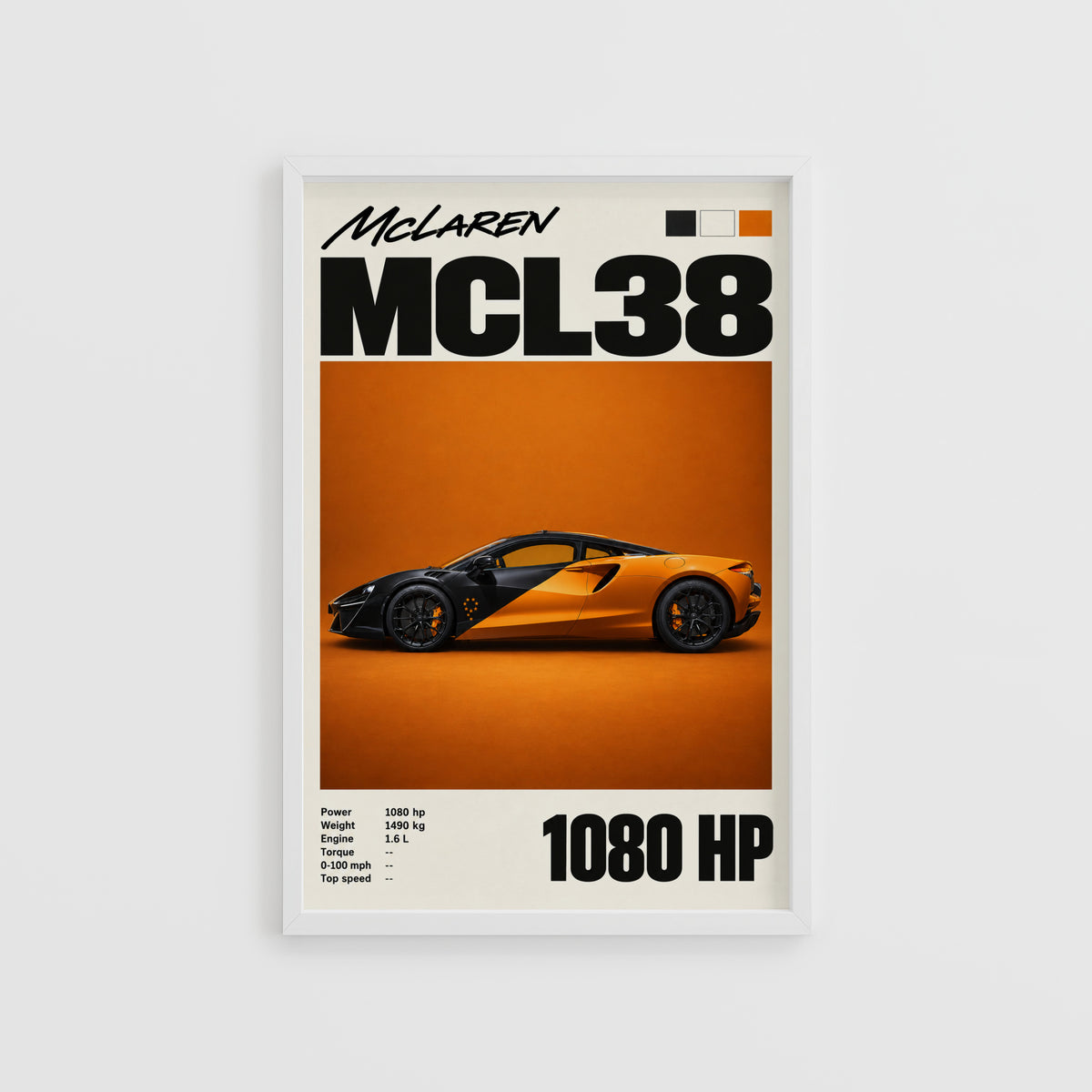 Vintage McLaren MCL38 Print, Supercar Wall Art
