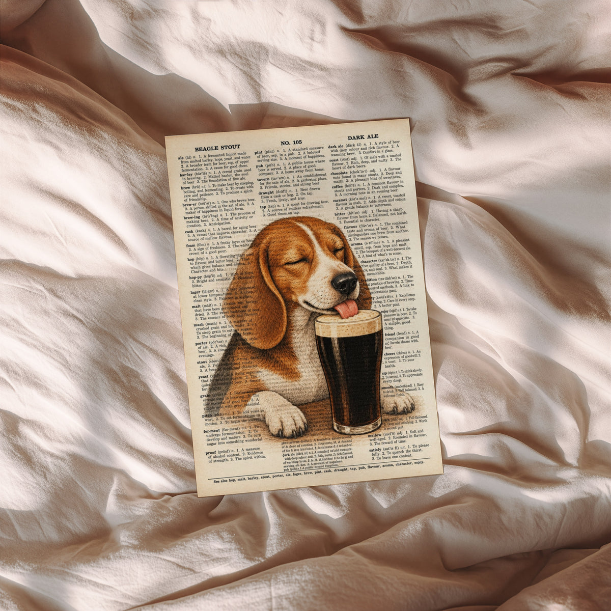 Vintage Beagle Stout Print, Dog Pub Poster, Dictionary Art