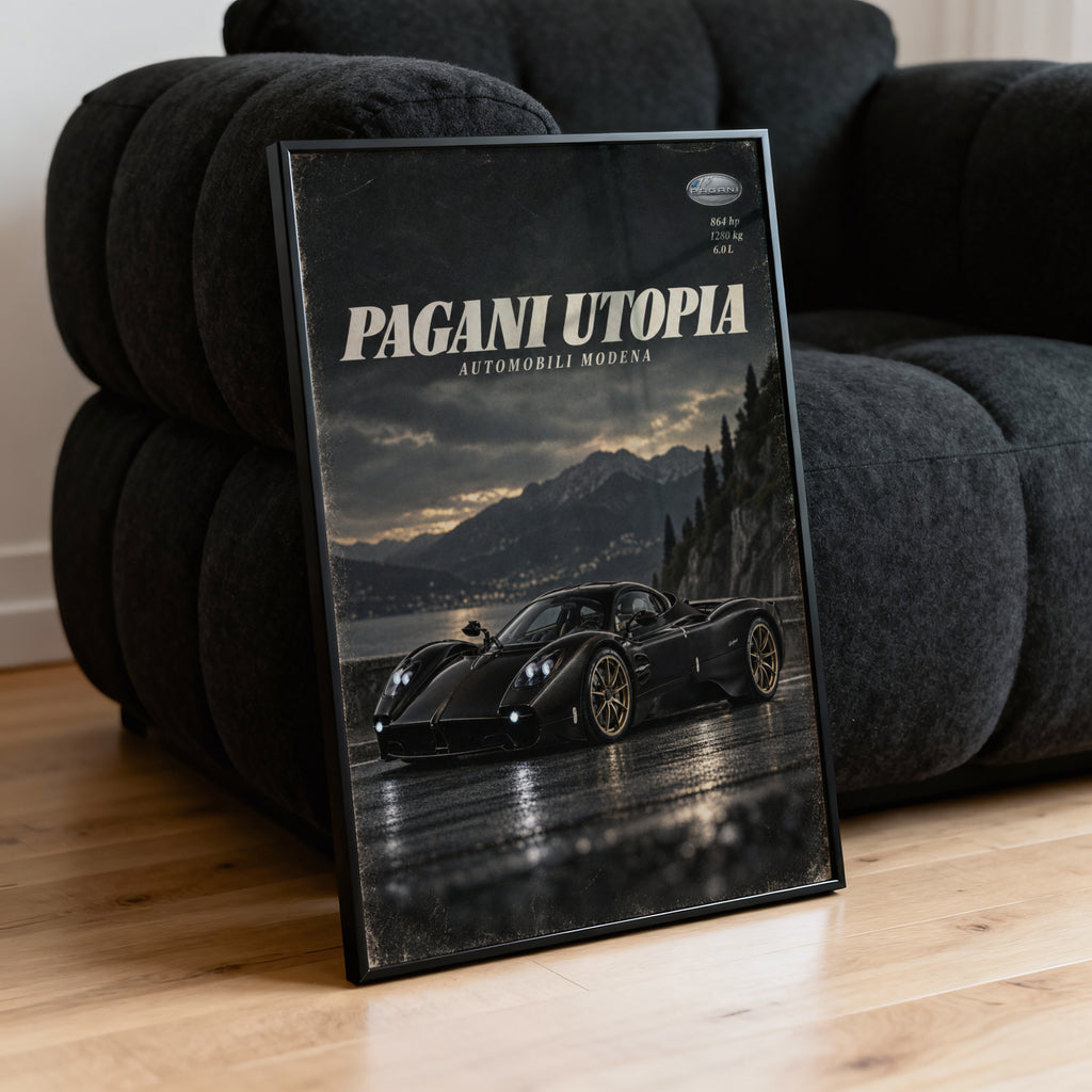 Vintage Pagani Utopia Print, Supercar Wall Art