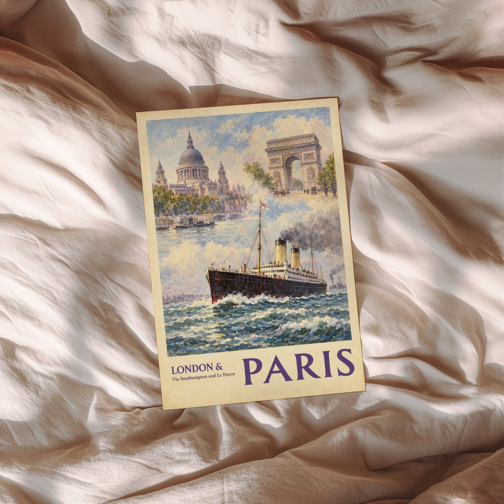Vintage London to Paris Poster, Steamship Travel Print