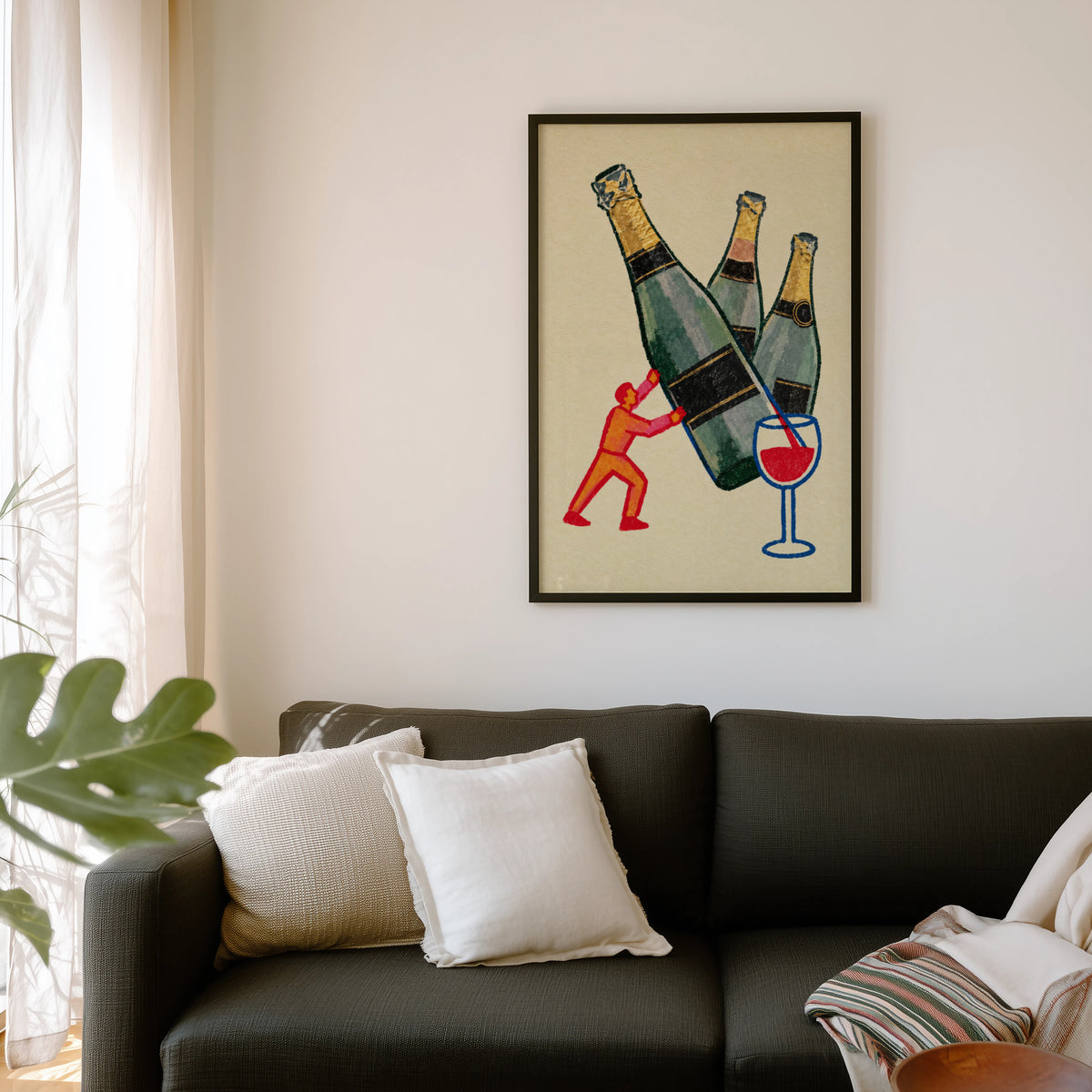 Vintage Champagne Bottles Print Poster, Wine Wall Art