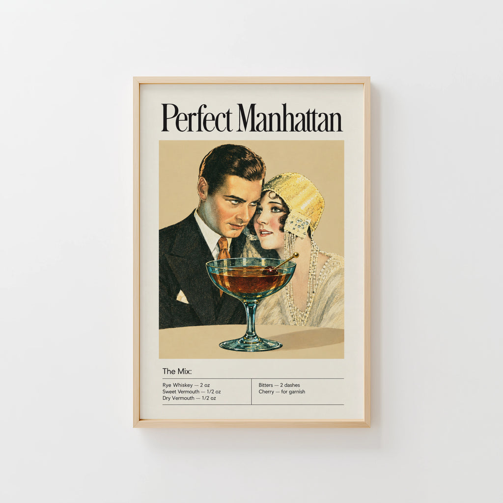 Vintage Manhattan Cocktail Print Poster, Bar Wall Art