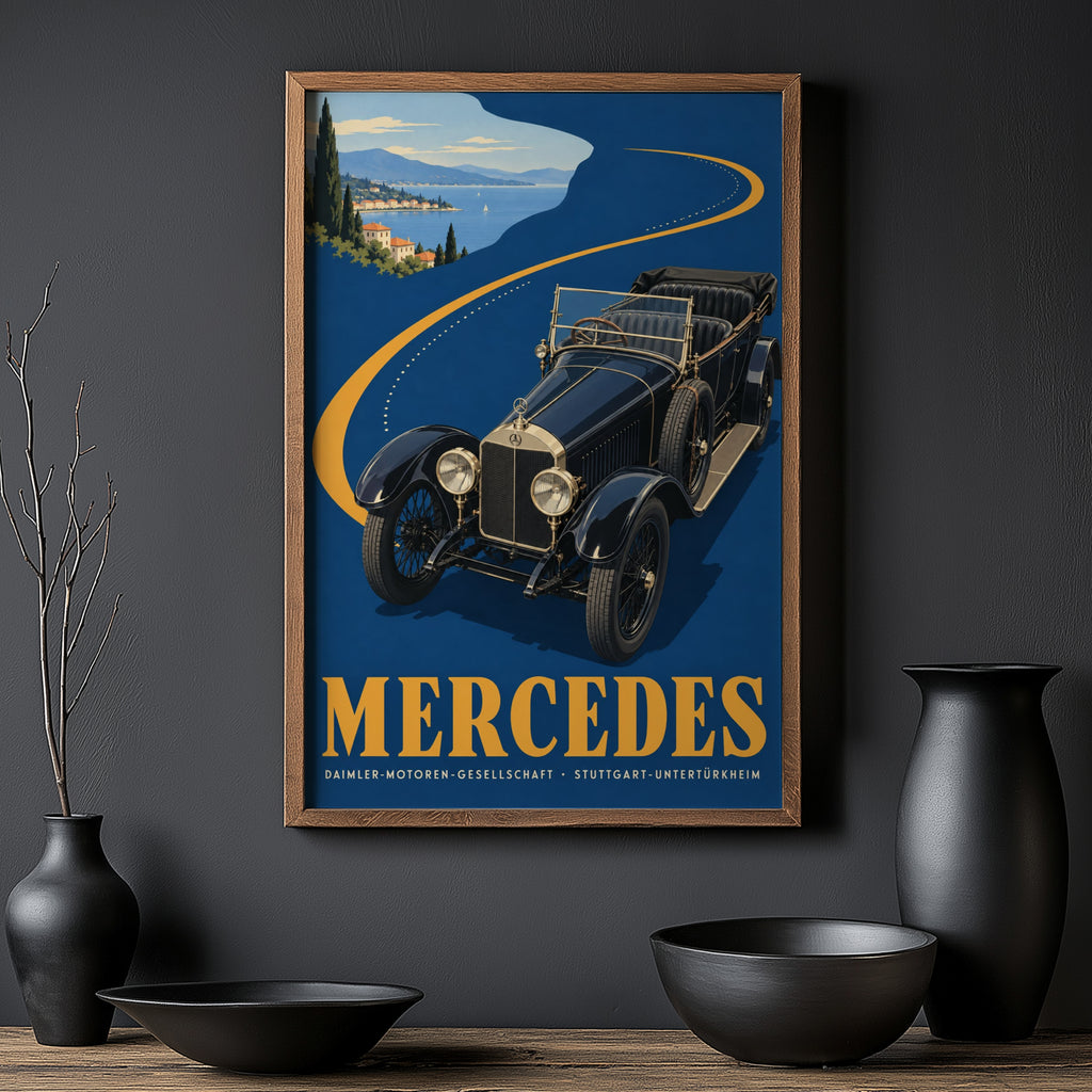 Vintage Mercedes Car Poster, Art Deco Wall Art, Print