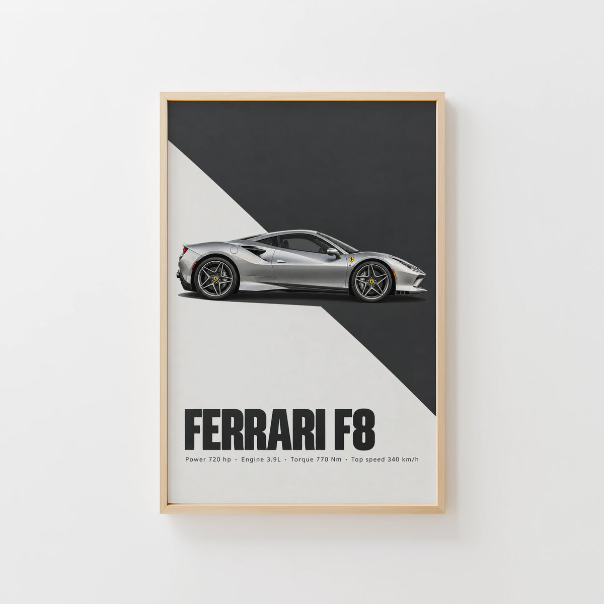 Vintage Ferrari F8 Print, Supercar Wall Art