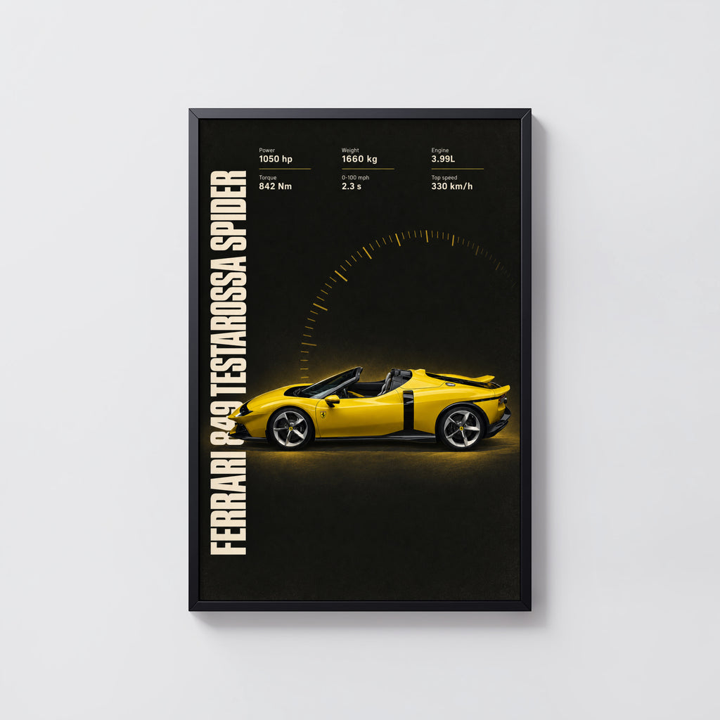 Vintage Ferrari Print, Yellow Supercar Wall Art