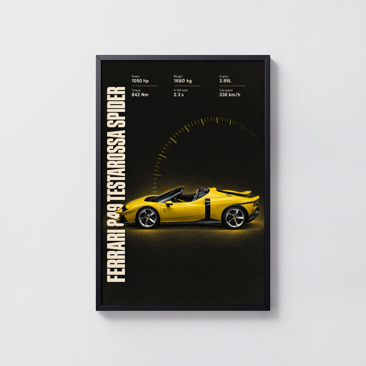 Vintage Ferrari Print, Yellow Supercar Wall Art