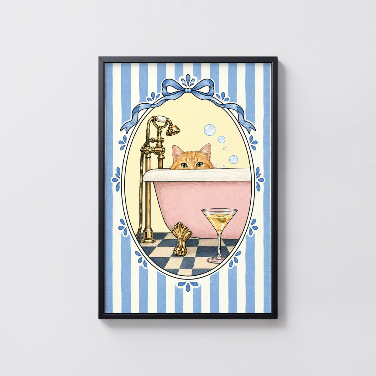 Vintage Cat Bathtub Print and Poster, Bathroom Wall Art