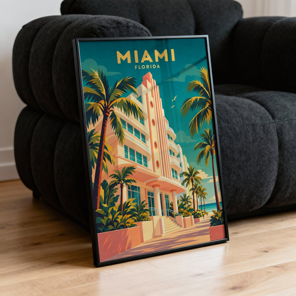 Vintage Miami Florida Poster, Art Deco Wall Art, Print