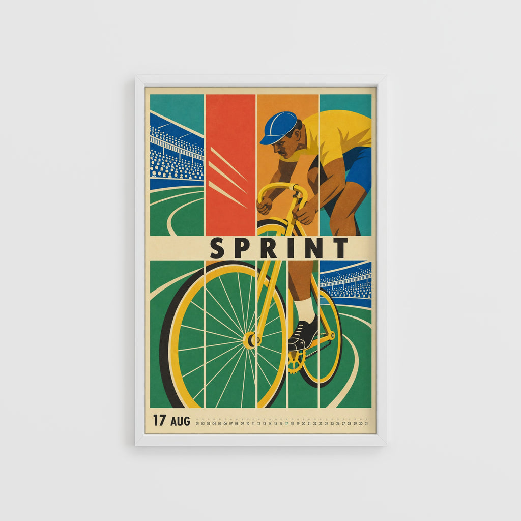 Vintage Cycling Poster, Retro Track Bike Wall Art Print
