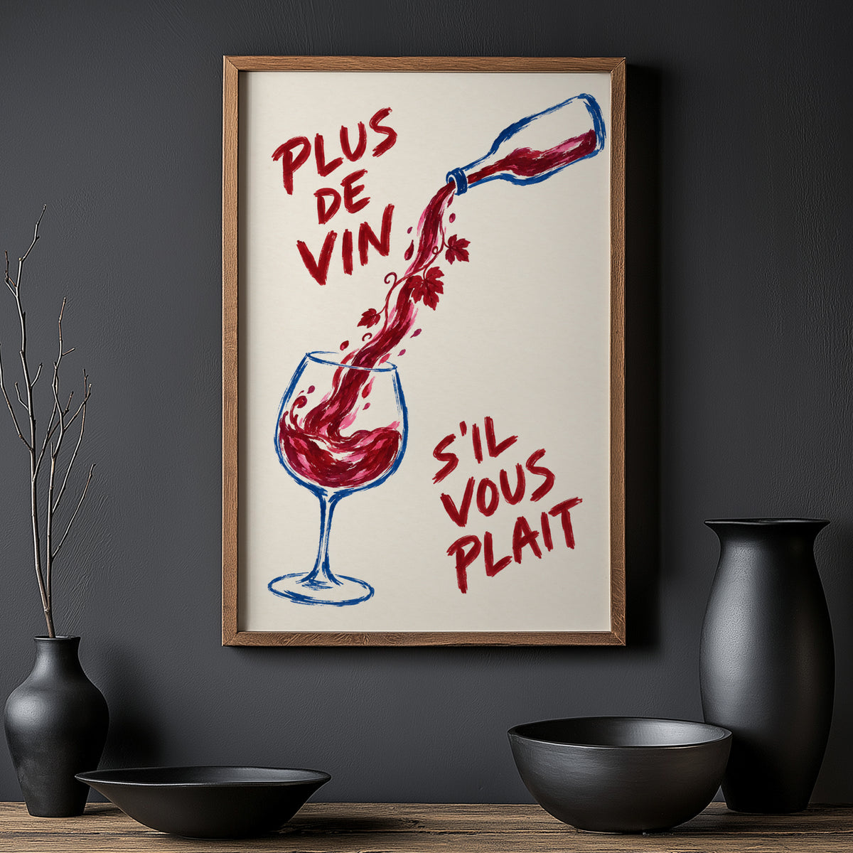 Vintage Wine Print Poster, French Kitchen Wall Art