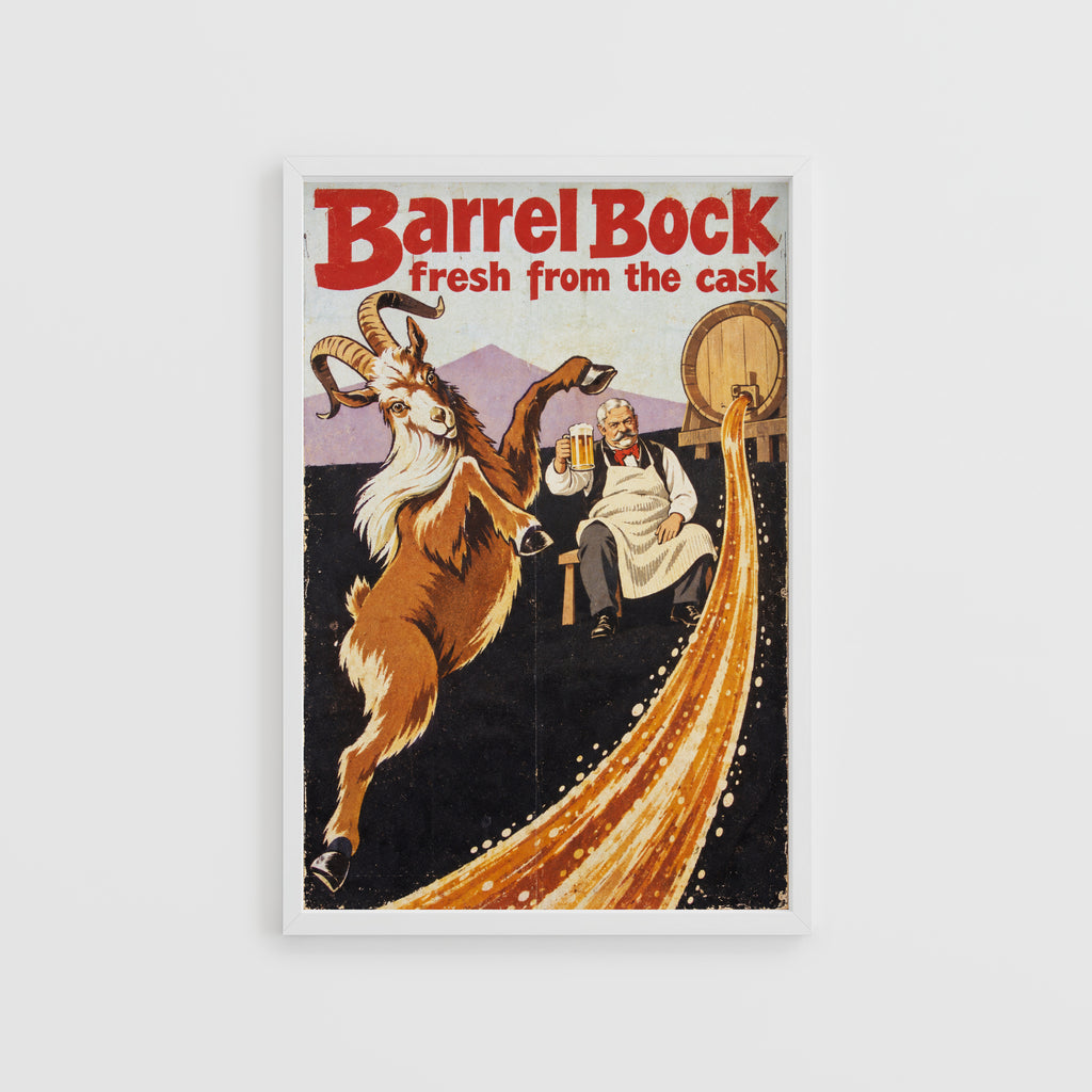 Vintage Barrel Bock Beer Print, Goat Beer Poster