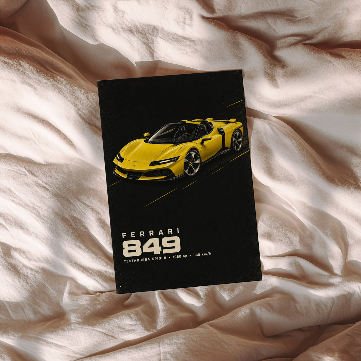 Vintage Ferrari Print, Yellow Supercar Wall Art