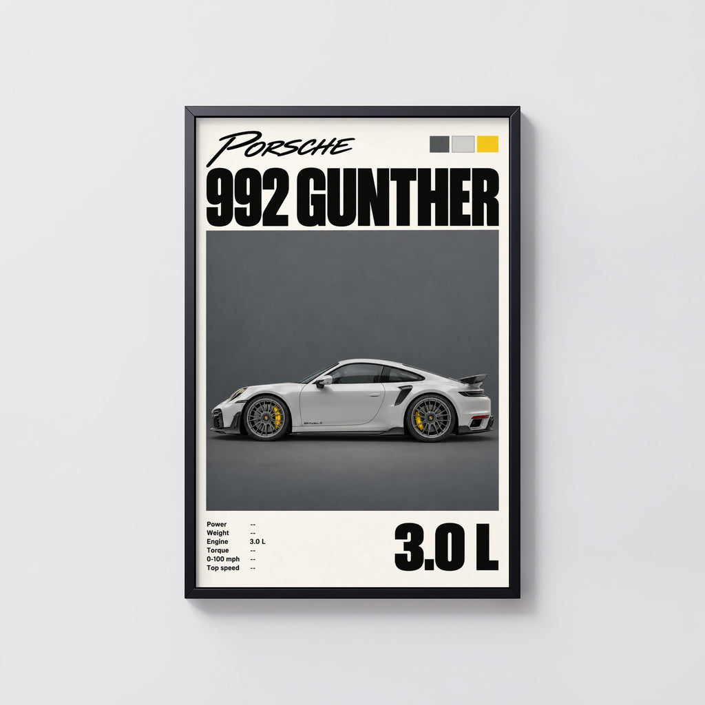 Vintage Porsche 992 Print, Car Wall Art