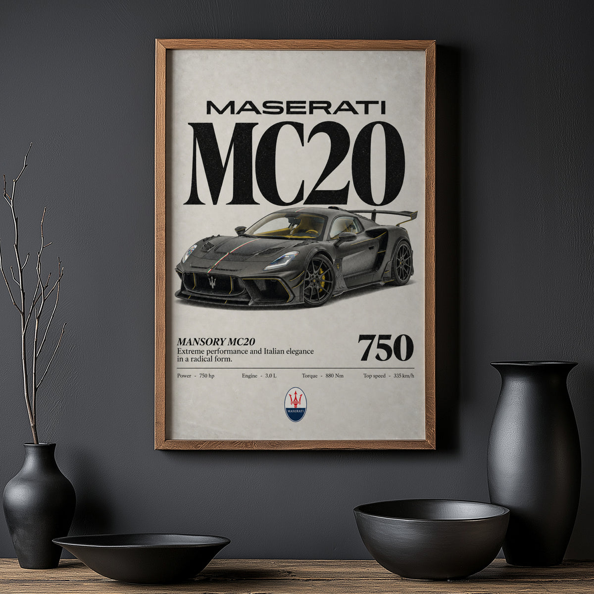 Vintage Maserati MC20 Print, Supercar Wall Art