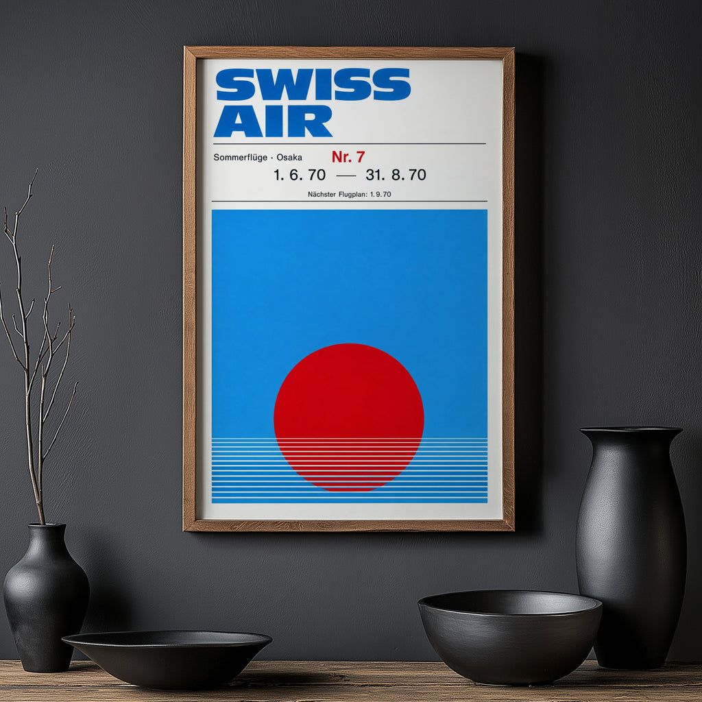 Vintage Swiss Air Osaka Poster, Retro Travel Wall Art Print