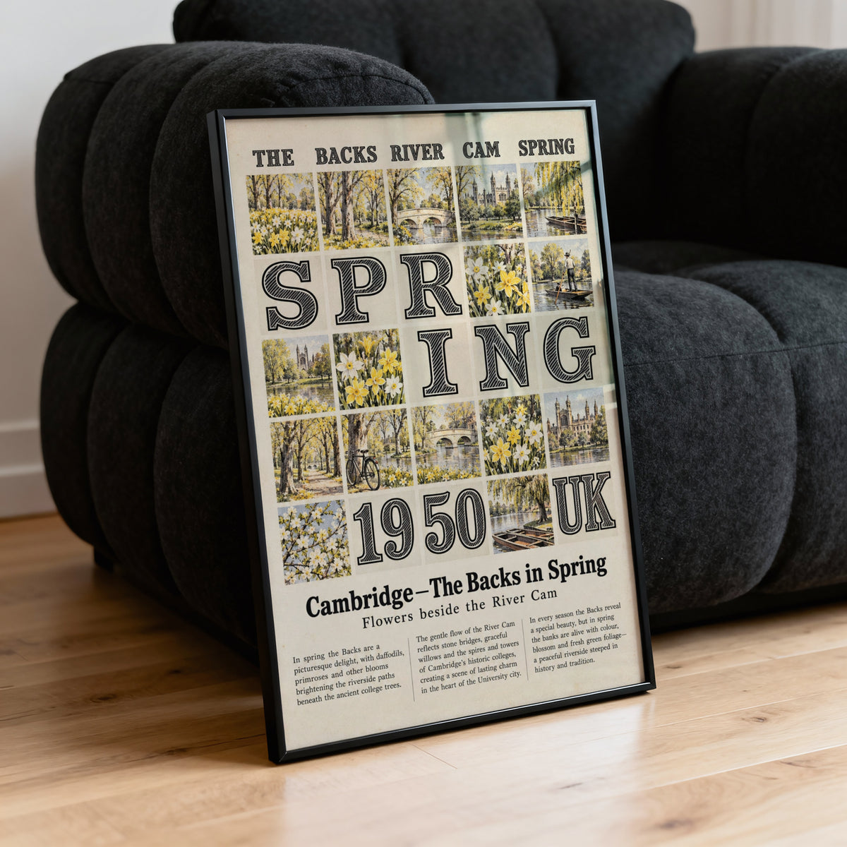 Vintage Cambridge Poster, The Backs Spring Print