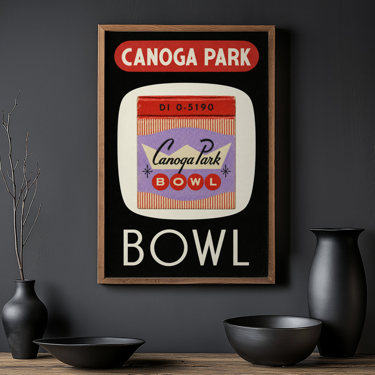 Vintage Bowling Alley Poster, Matchbook Wall Art Print