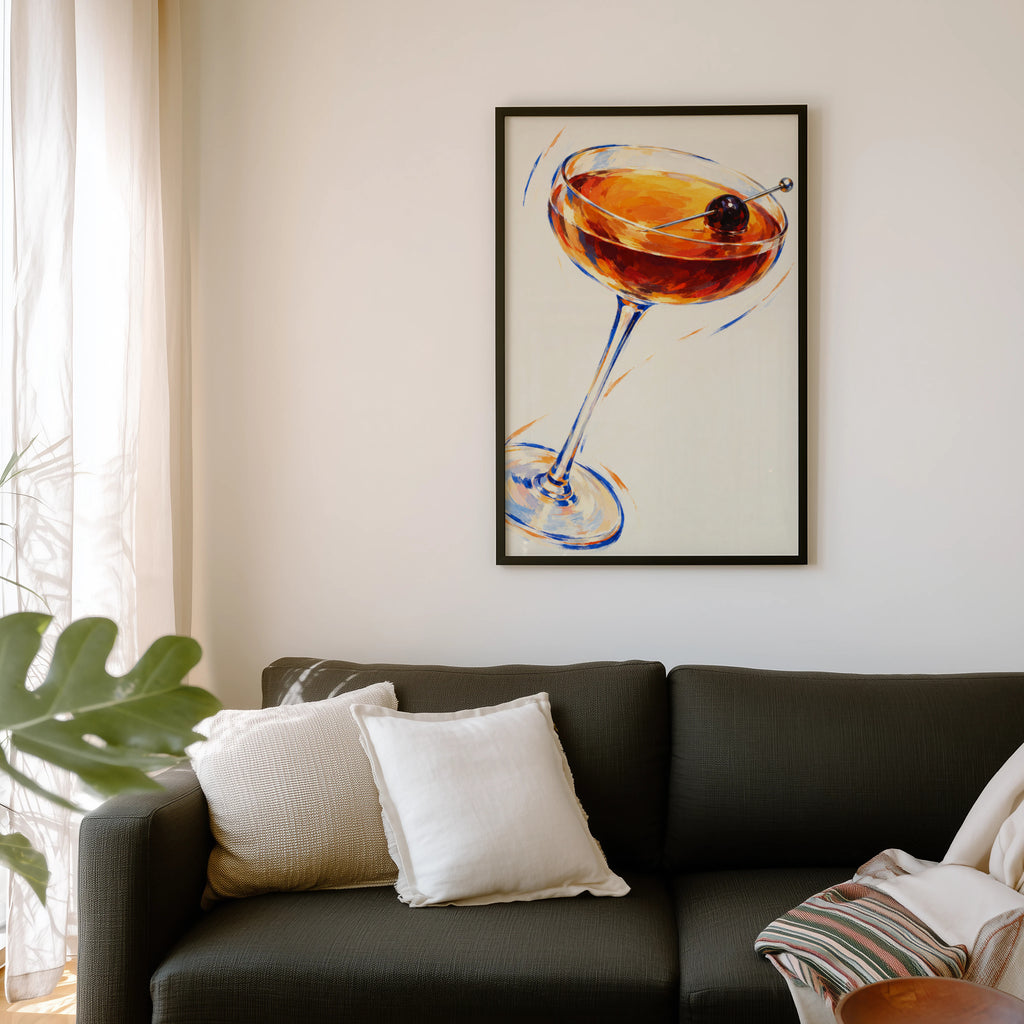 Vintage Cocktail Print Poster, Manhattan Bar Wall Art