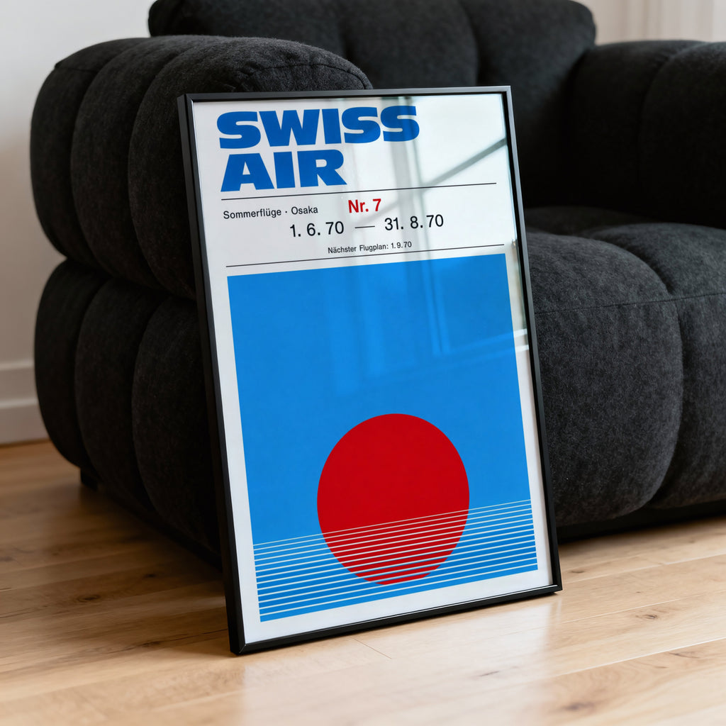 Vintage Swiss Air Osaka Poster, Retro Travel Wall Art Print