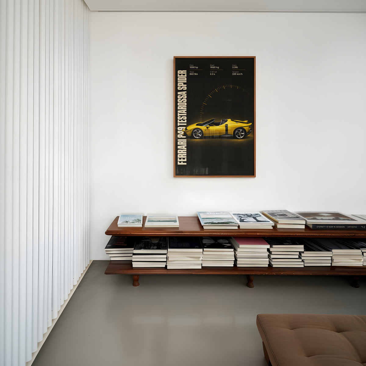 Vintage Ferrari Print, Yellow Supercar Wall Art