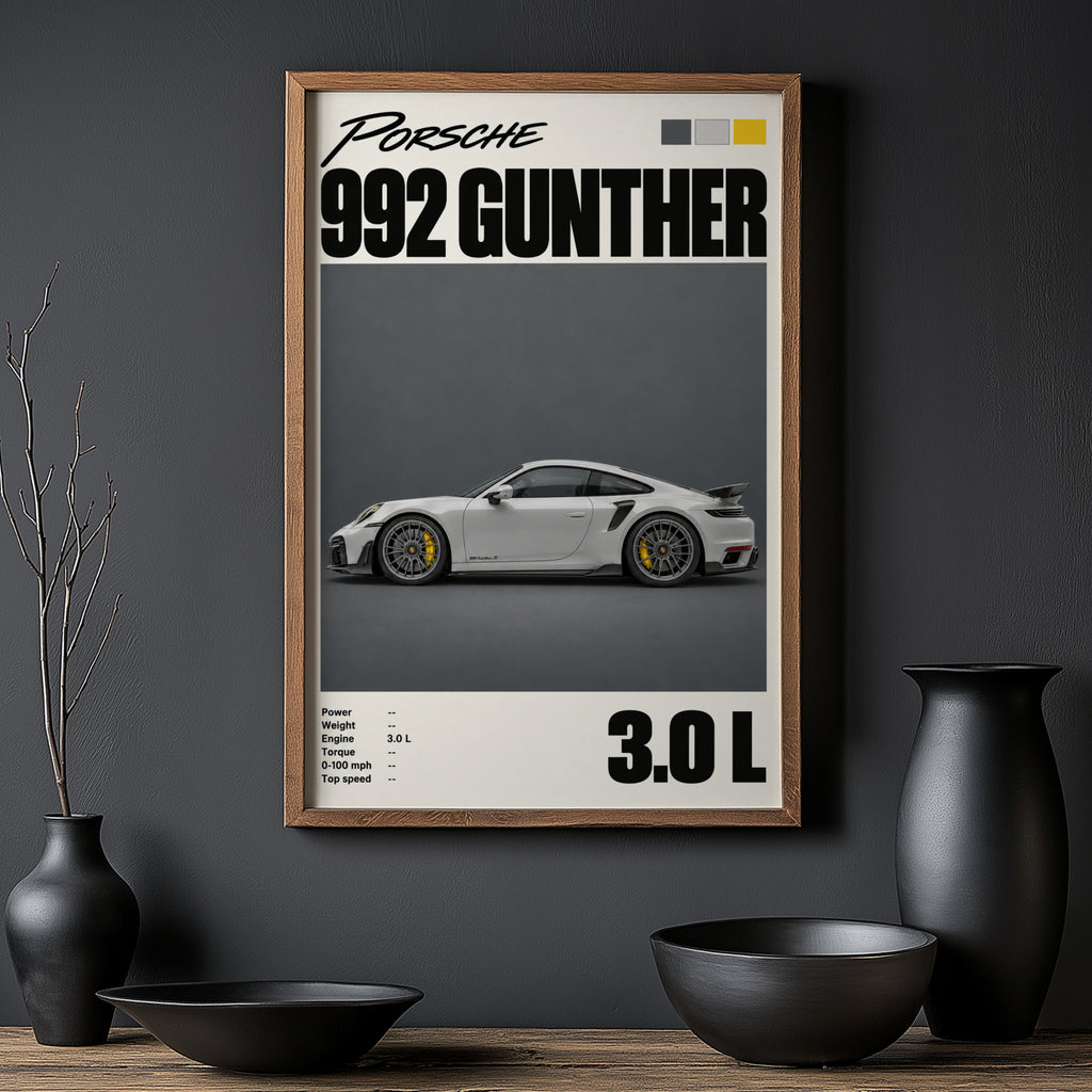 Vintage Porsche 992 Print, Car Wall Art