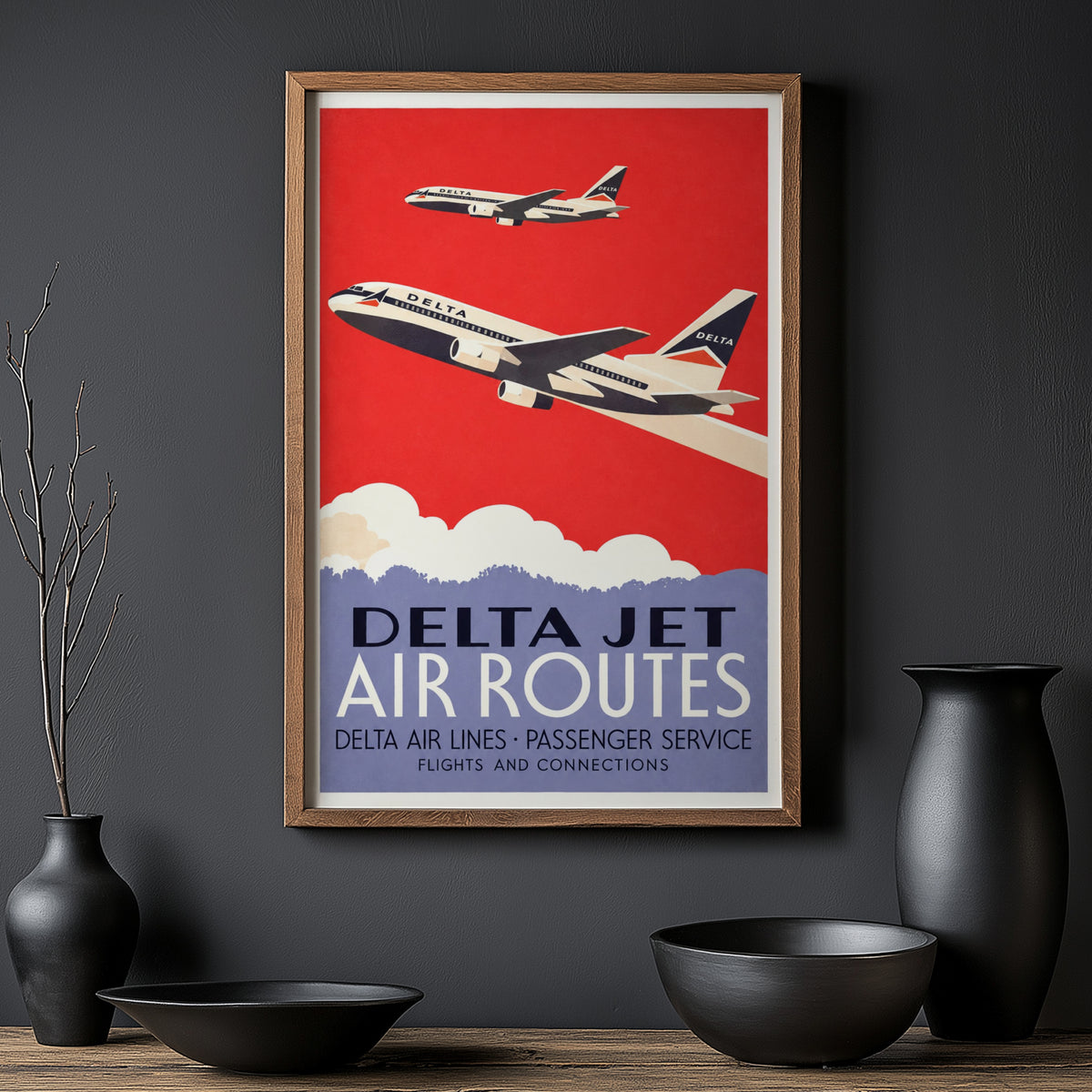 Vintage Delta Jet Poster, Airline Wall Art, Aviation Print
