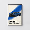 Vintage Bugatti Chiron Print, Blue Car Poster, Wall Art