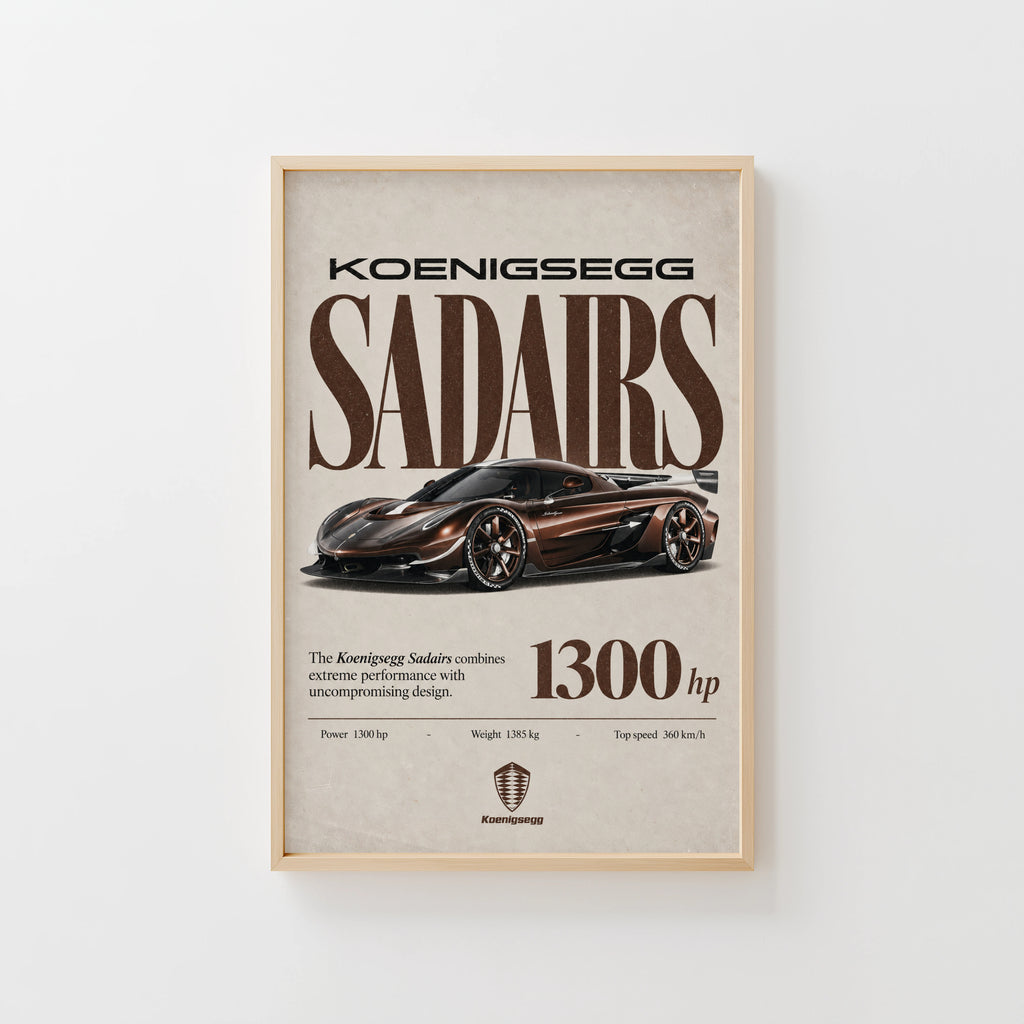 Vintage Koenigsegg Sadairs Print, Supercar Wall Art